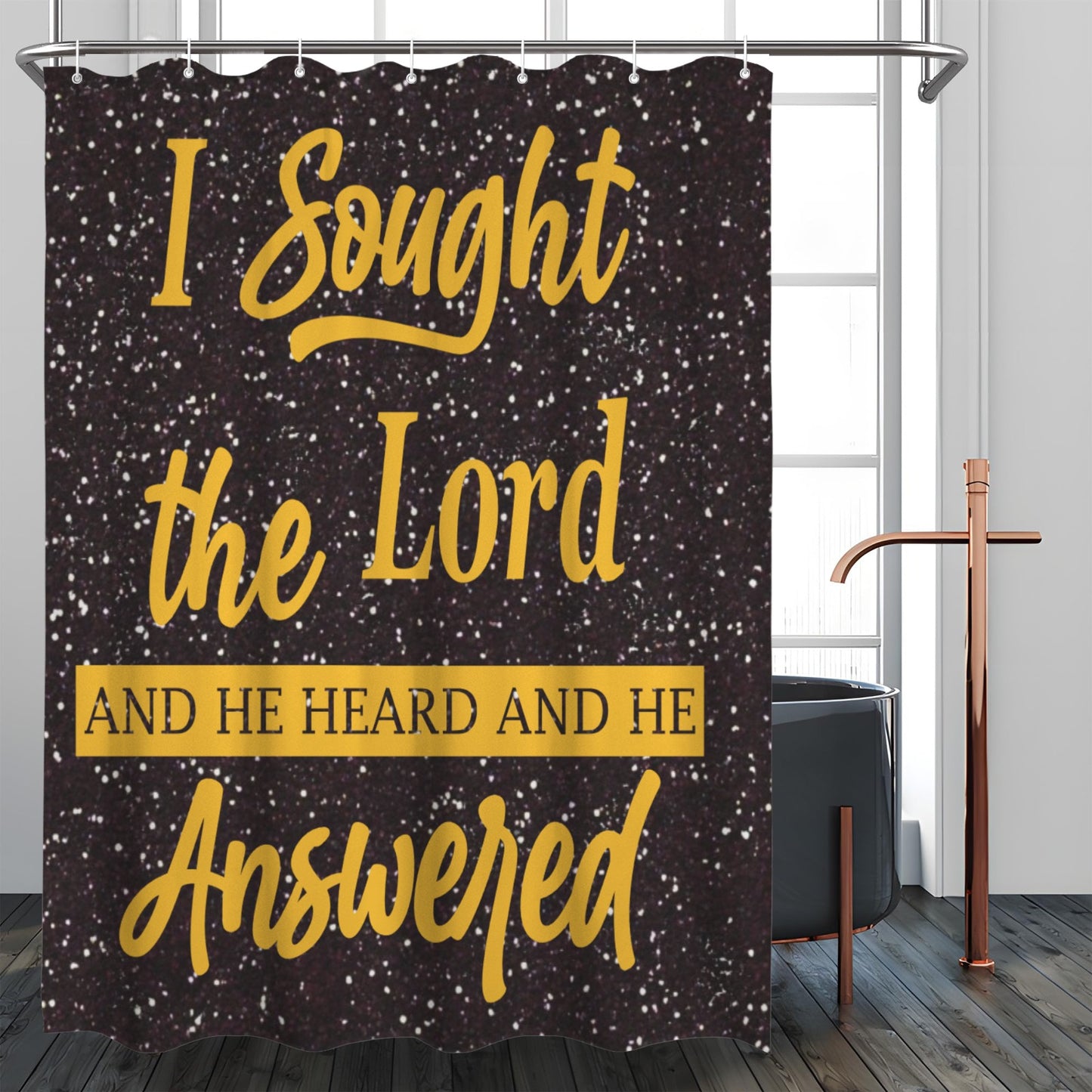 I Sought the Lord Black Glitter Shower Curtain