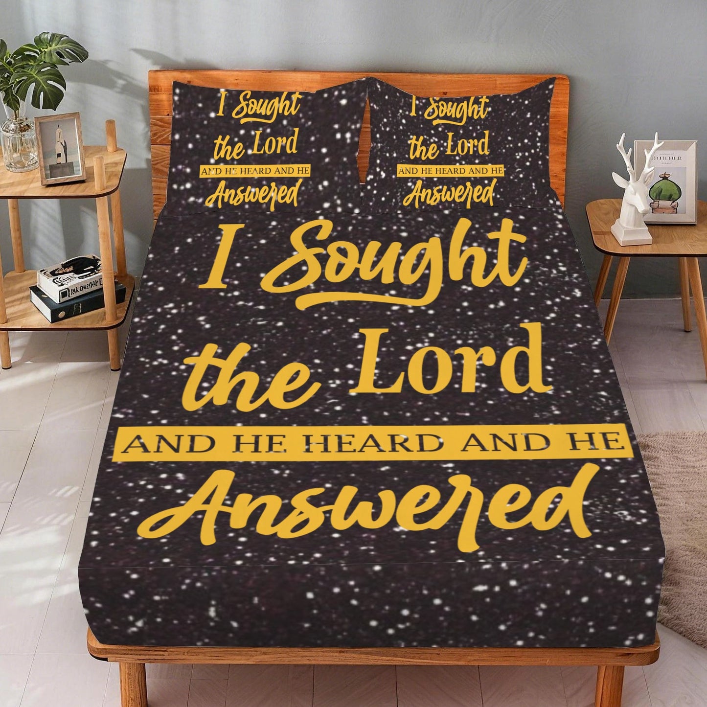 I Sought the Lord Black Glitter Queen Bed Sheet Set