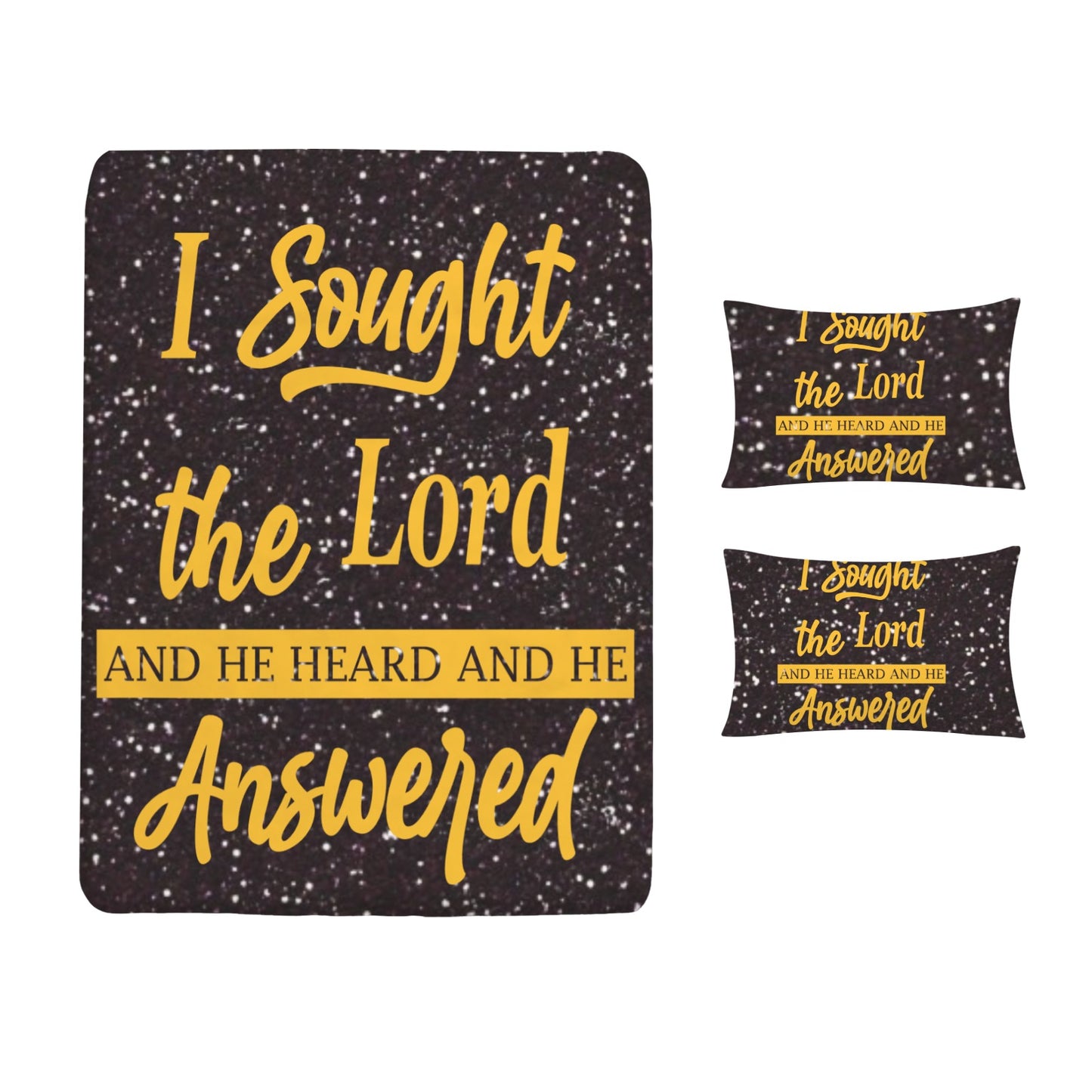 I Sought the Lord Black Glitter Queen Bed Sheet Set