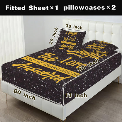 I Sought the Lord Black Glitter Queen Bed Sheet Set