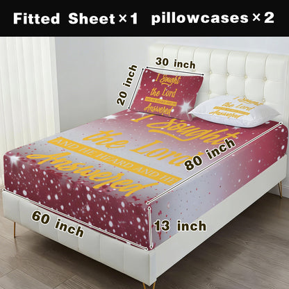 I Sought the Lord Red Starburst Queen Bed Sheet Set
