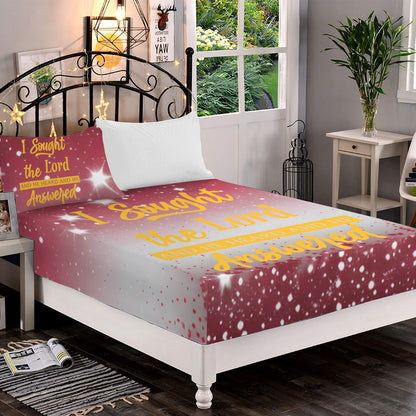 I Sought the Lord Red Starburst Queen Bed Sheet Set