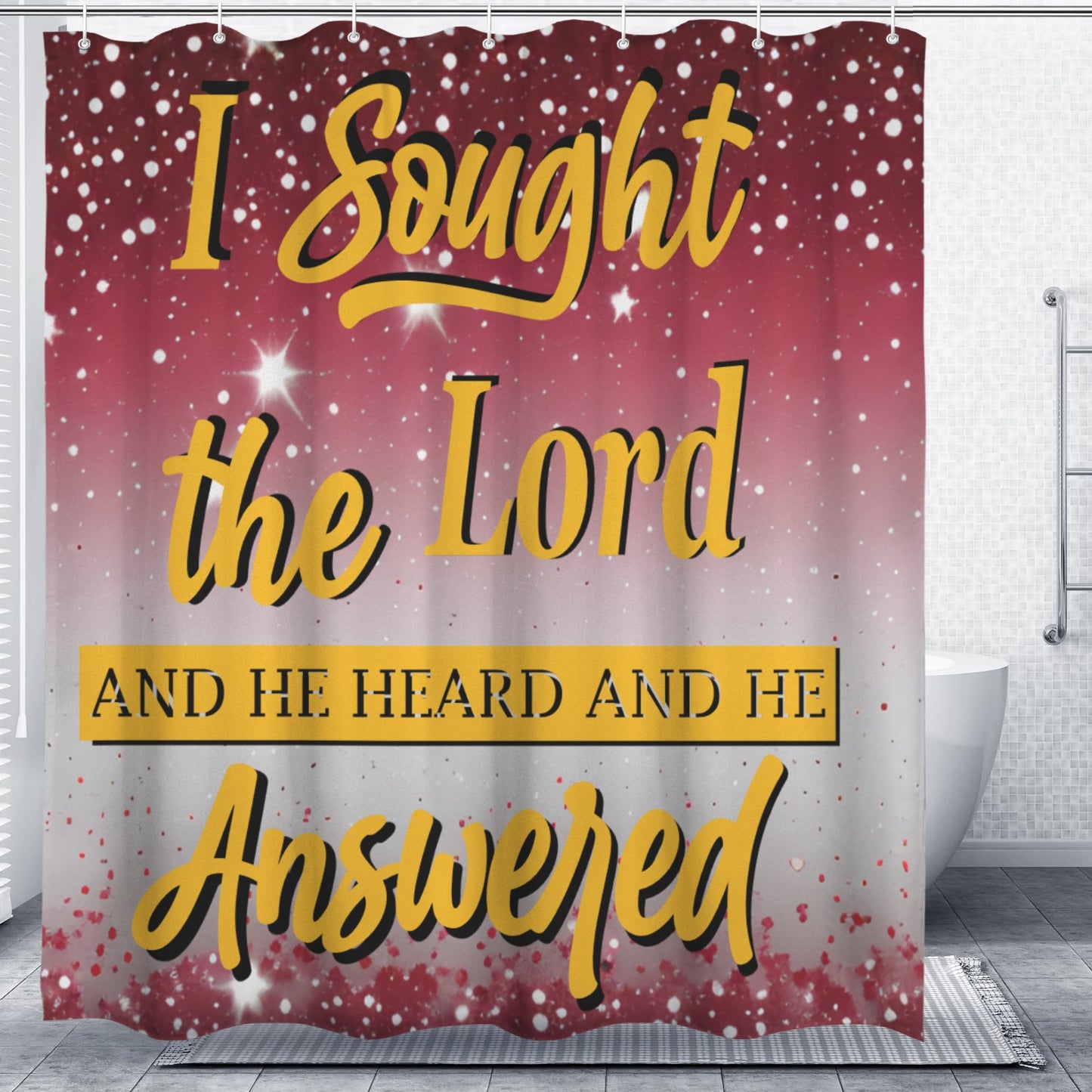I Sought the Lord Red Glitter Shower Curtain