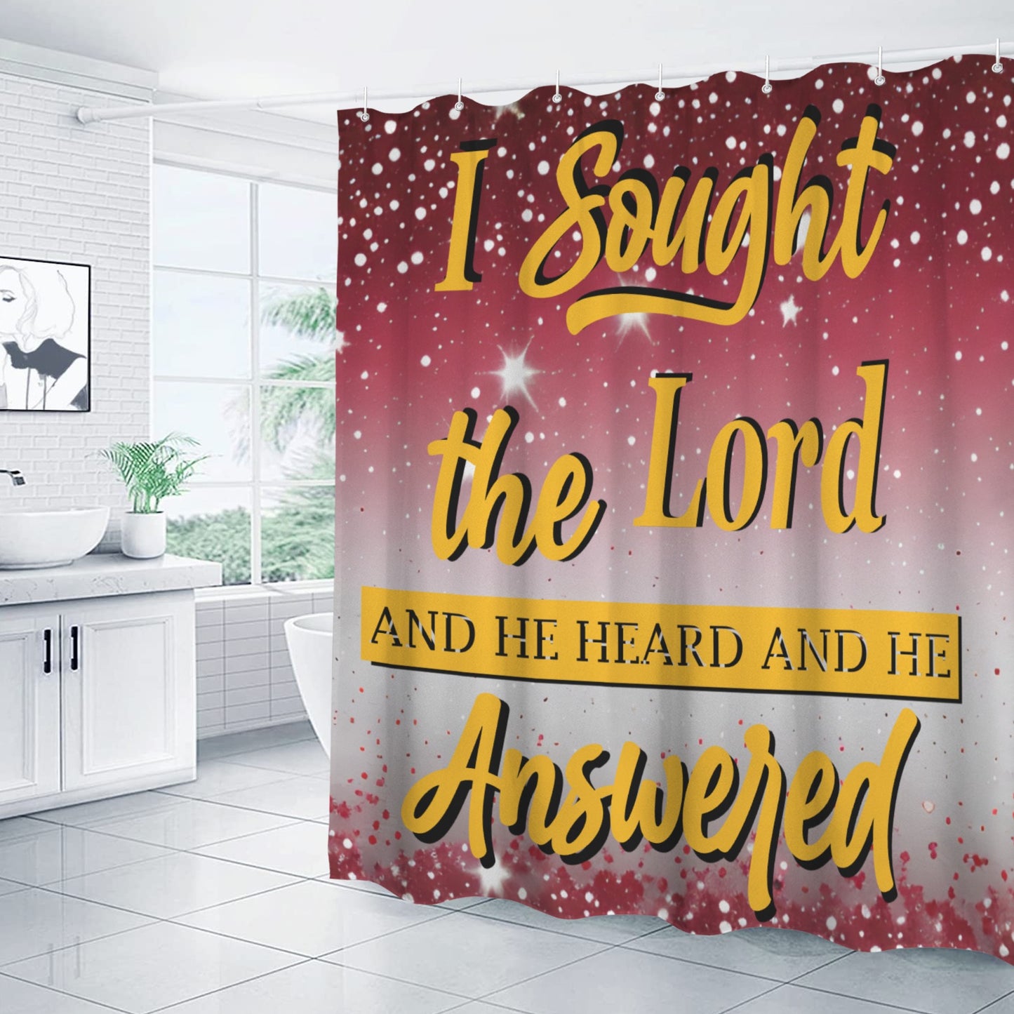 I Sought the Lord Red Glitter Shower Curtain