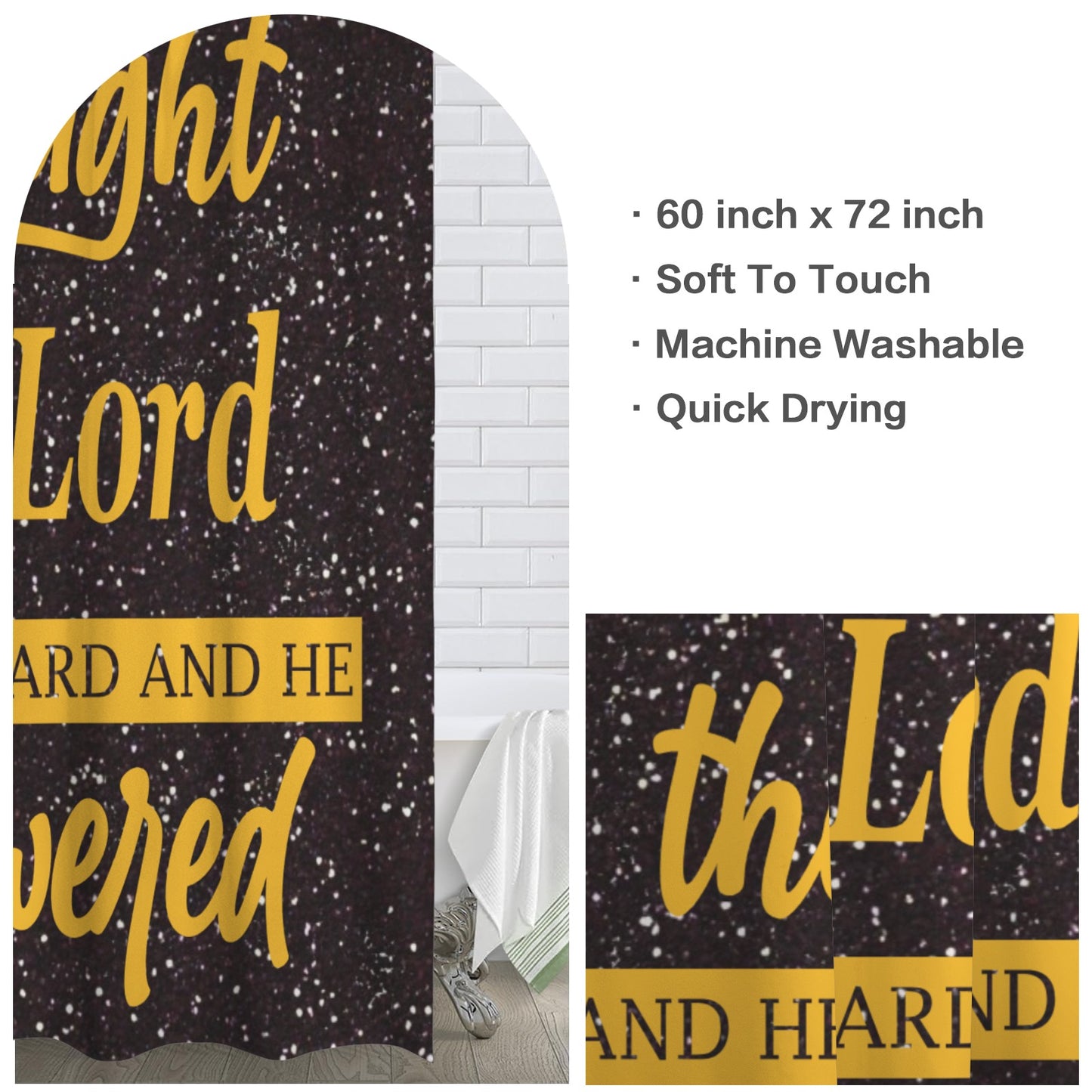 I Sought the Lord Black Glitter Shower Curtain