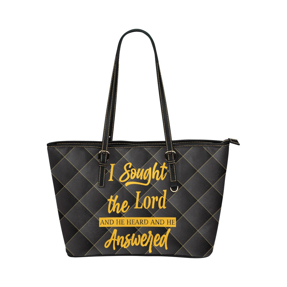 I Sought the Lord Black Quilt Leather Tote Bag (Large)