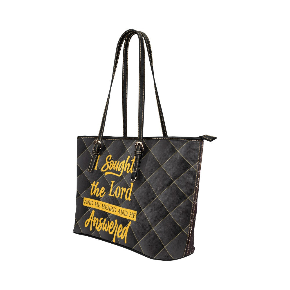 I Sought the Lord Black Quilt Leather Tote Bag (Large)