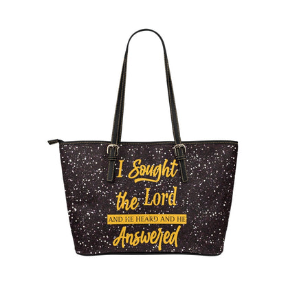 I Sought the Lord Black Quilt Leather Tote Bag (Large)