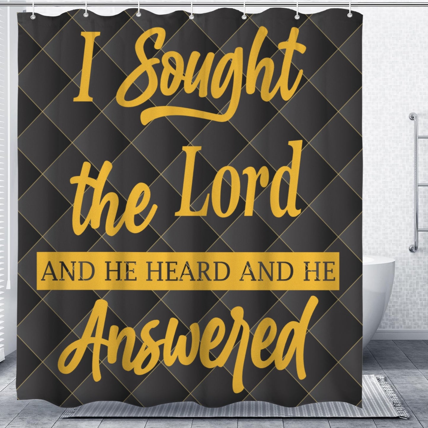 I Sought the Lord Black Quilt Shower Curtain