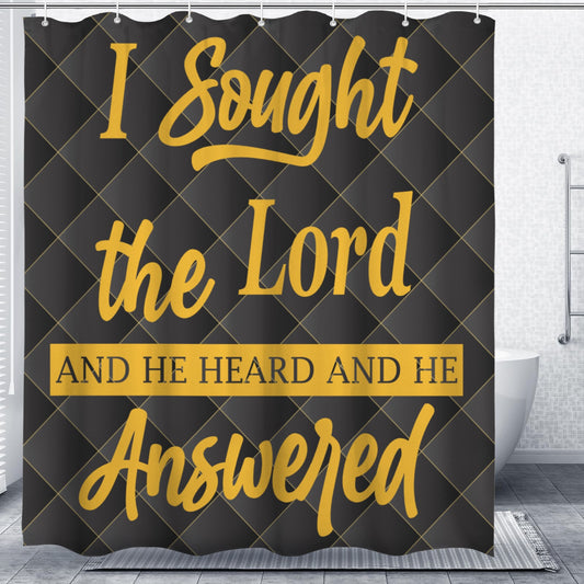 I Sought the Lord Black Quilt Shower Curtain