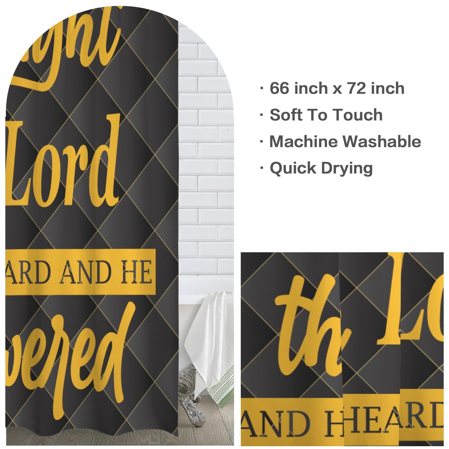 I Sought the Lord Black Quilt Shower Curtain