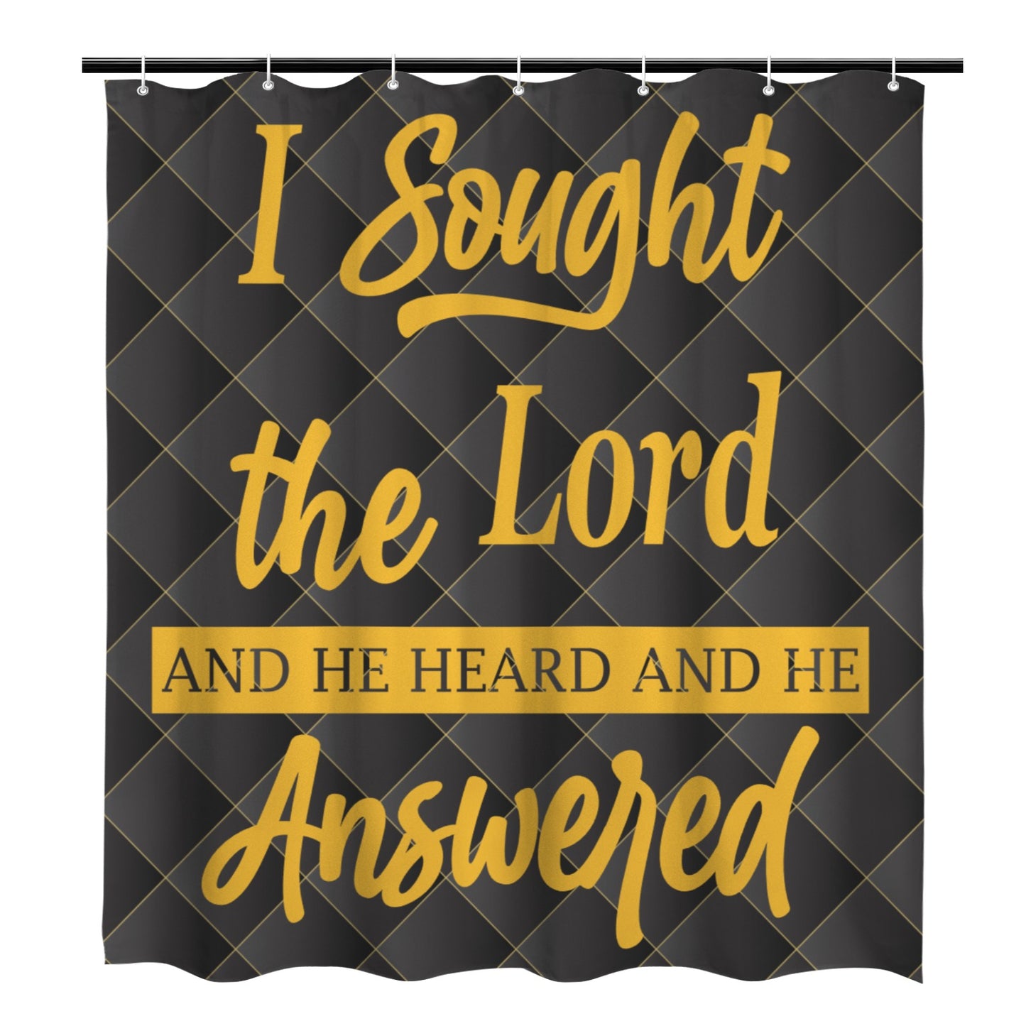 I Sought the Lord Black Quilt Shower Curtain