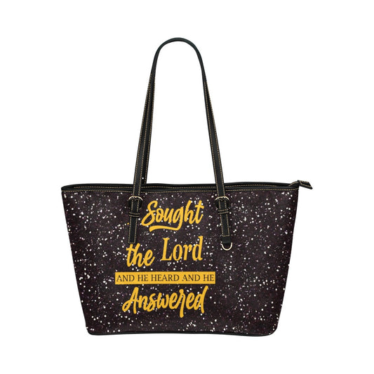 I Sought the Lord Black Glitter Leather Tote Bag (Large)