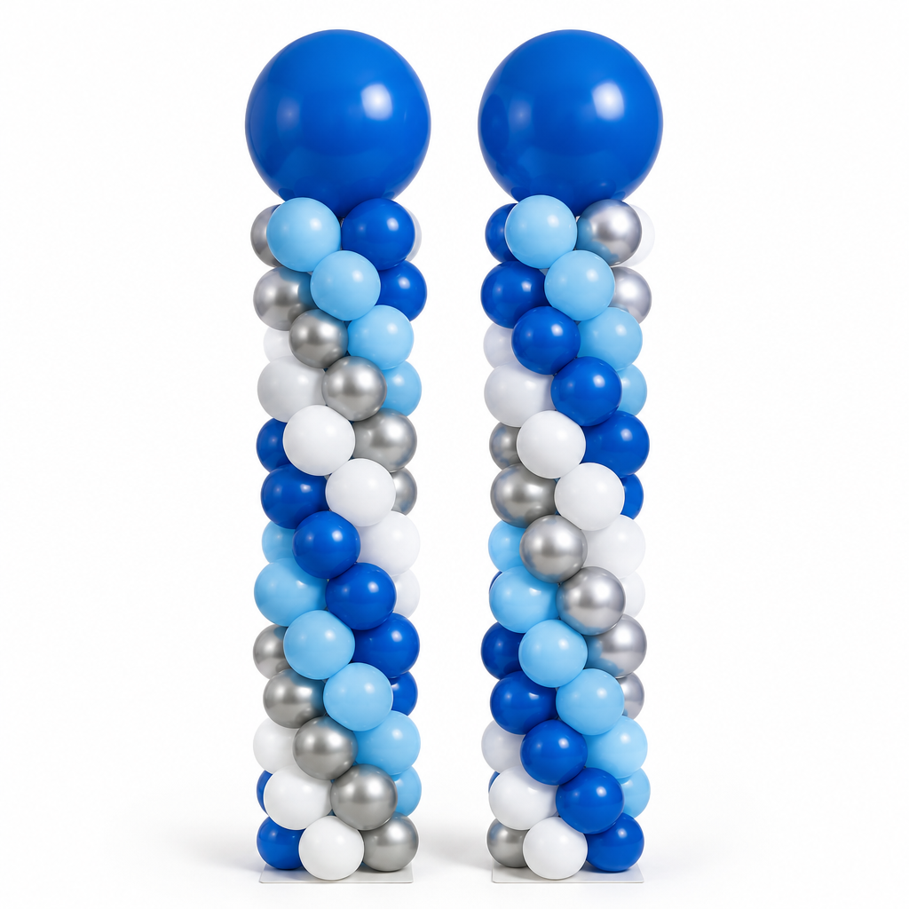 Blue and silver balloon column mockup