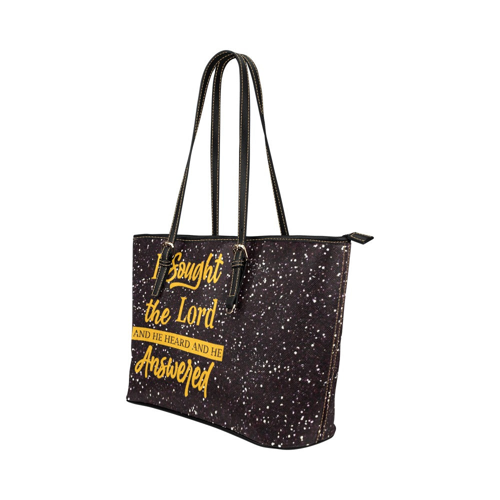 I Sought the Lord Black Glitter Leather Tote Bag (Large)