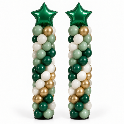 Green balloon columns with star toppers