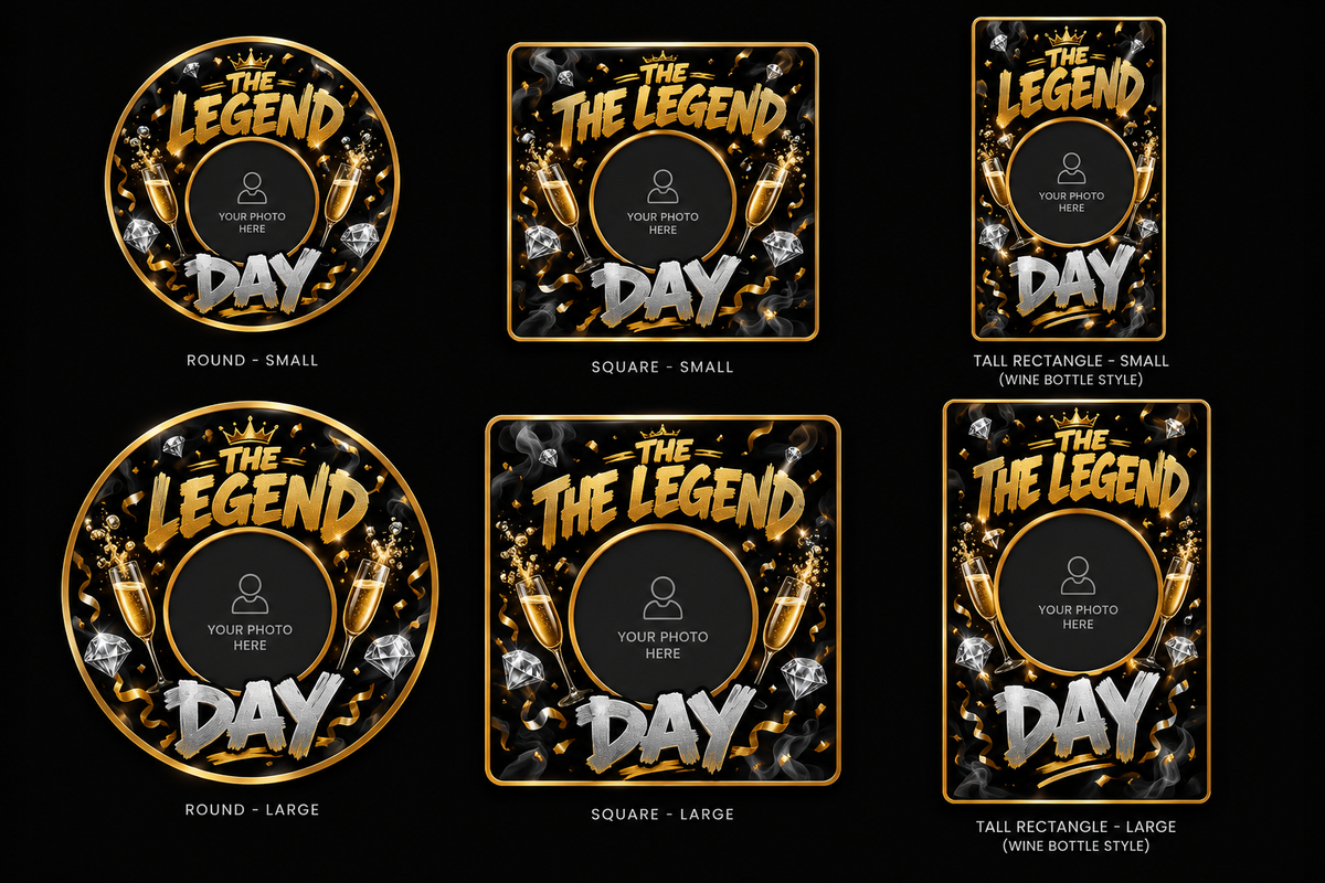 The Legend - Male 50s Party Favor Sticker Label Mockup