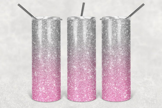 Pink & Grey Glitter Tumbler